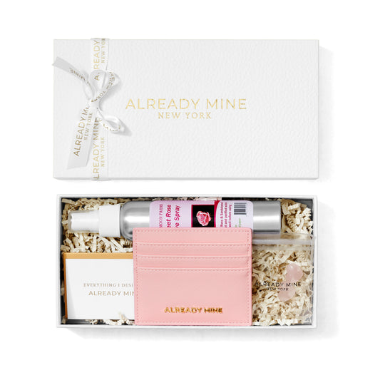 Love & Relationship Manifestation Cardholder Gift Set – Cardholder, Crystals & Rose Spray