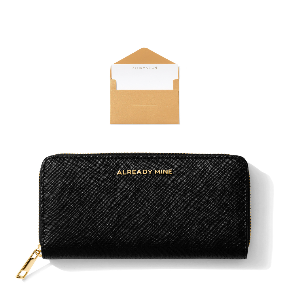 Black manifestation wallet with Palo Santo spray bundle for strength