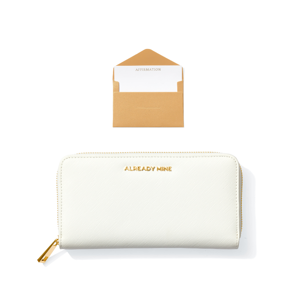 White manifestation wallet and sage spray bundle for fresh energy