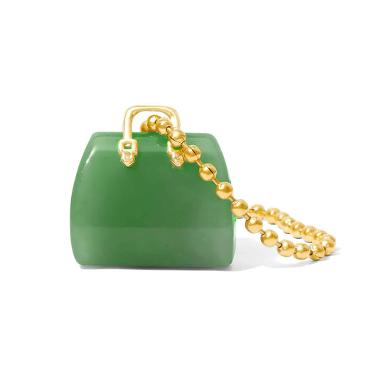 Green Aventurine Handbag Charm Abundance Good Luck Accessory Gold Chain