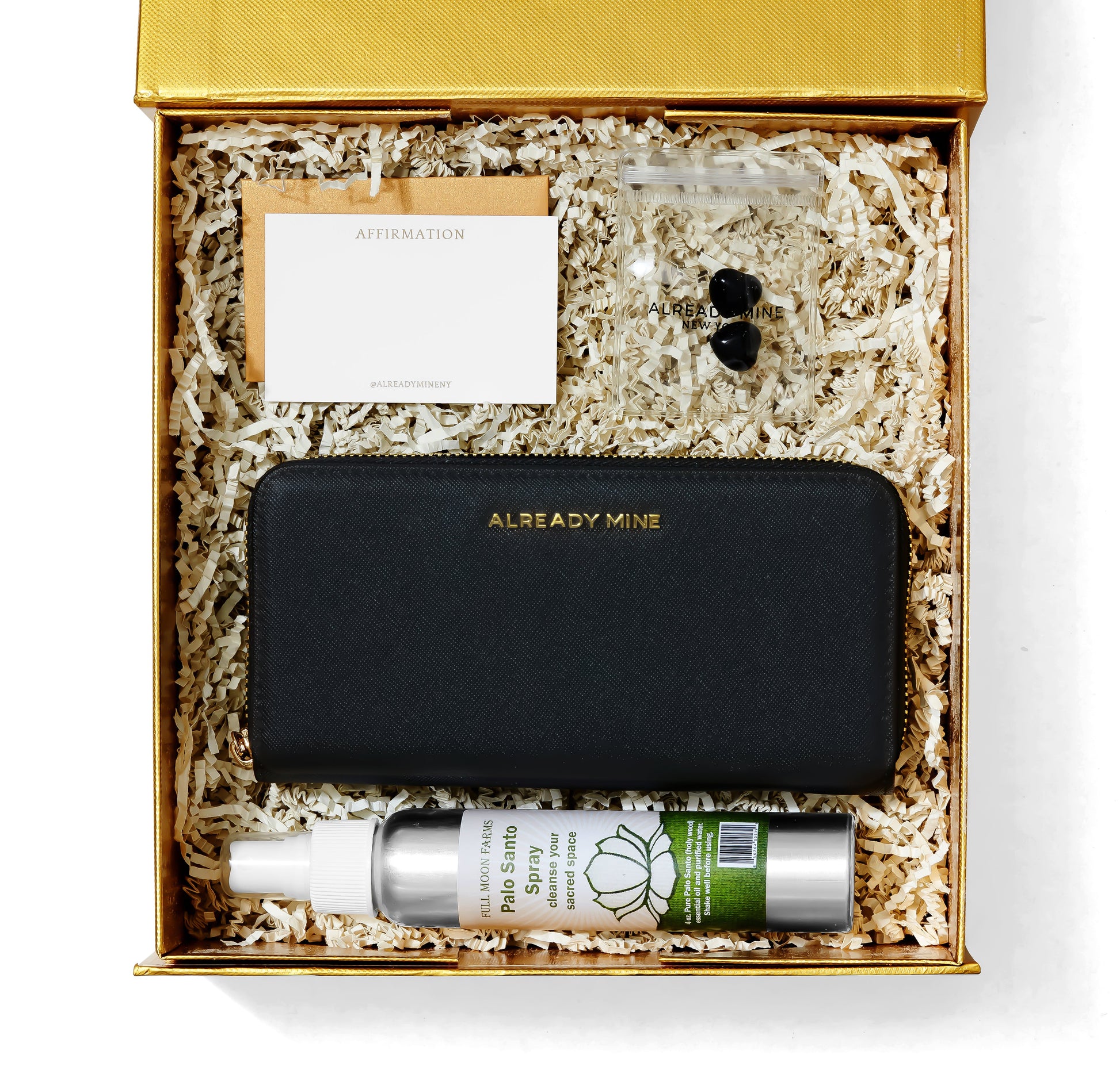 Protection & Inner Power Manifestation Gift Set – black wallet with protective crystals