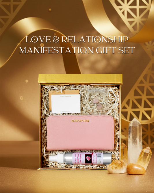 Love & Relationship Manifestation Gift Set – Wallet, Crystals & Spray