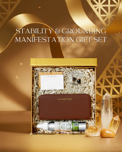 Stability & Grounding Manifestation Gift Set – Wallet, Crystals & Ritual Spray