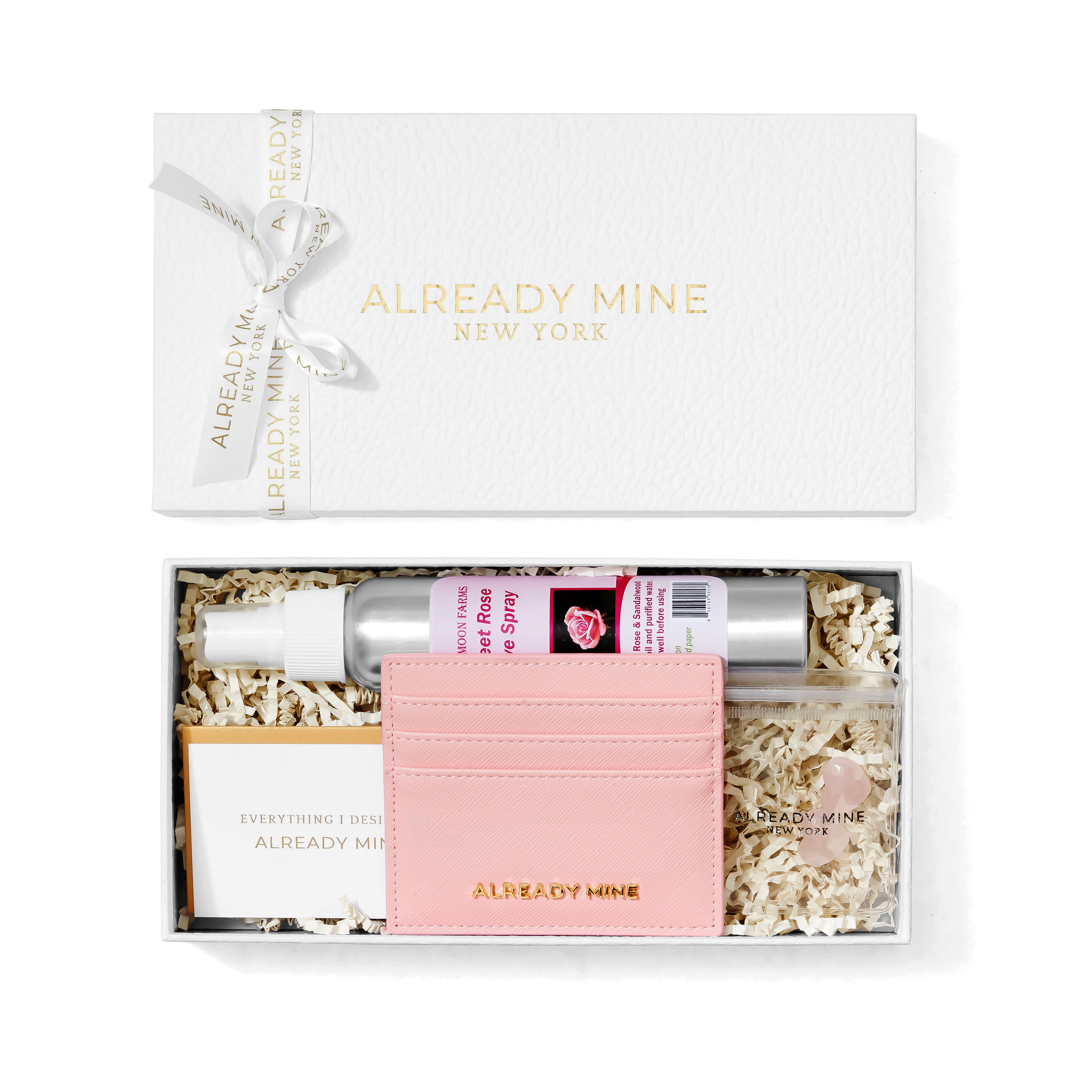 Love & Relationship Manifestation Cardholder Gift Set – Cardholder, Crystals & Rose Spray