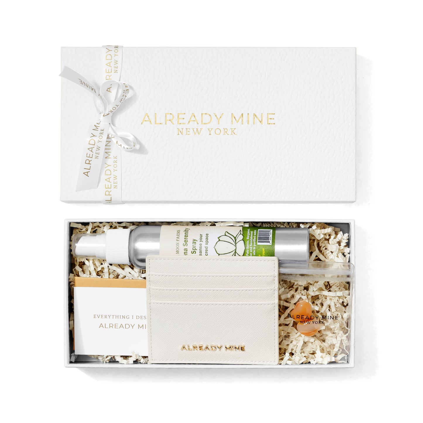 Calm & Ease Manifestation Gift Set – vegan cardholder & crystal ritual bundle