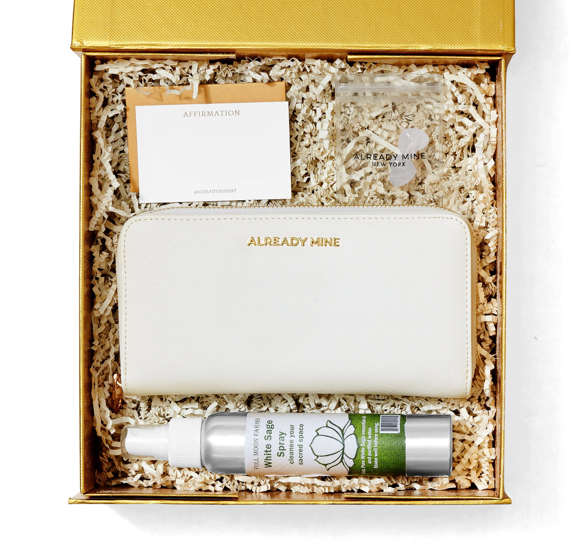 Clarity & New Opportunities Manifestation Gift Set – white wallet with clear quartz