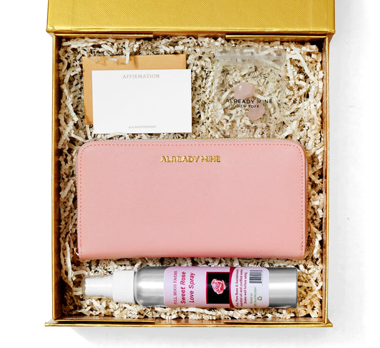 Love & Relationship Manifestation Gift Set – pink wallet with love crystals