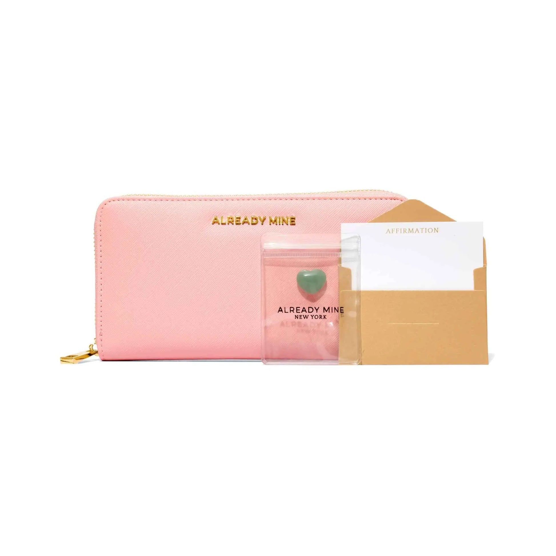 Affirmation wallet with a daily affirmation card to strengthen a positive financial mindset.