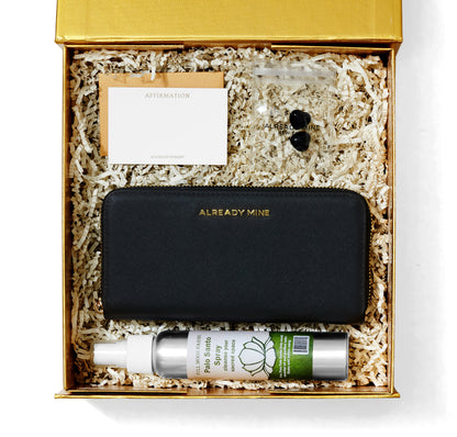 Protection & Inner Power Manifestation Gift Set – black wallet with protective crystals